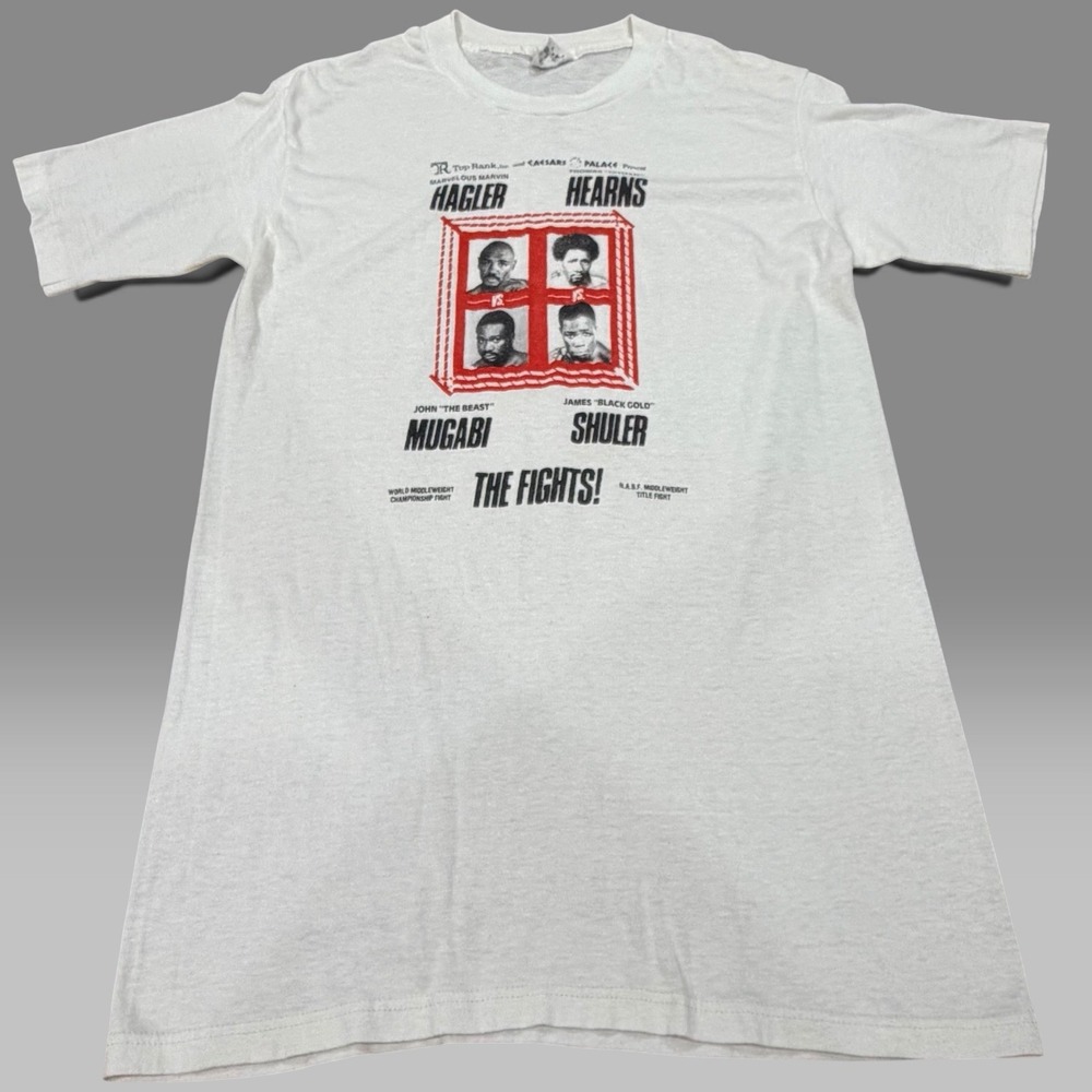 Vintage 1985 Hagler Hearns Boxing T Shirt Touch of Gold XL Caesars Palace LV - L